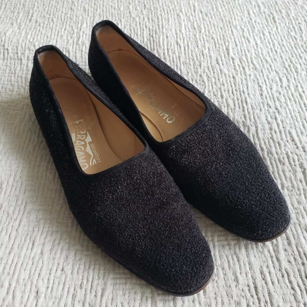 Salvatore Ferragamo Women's Black Wool Shoes Size 8.5